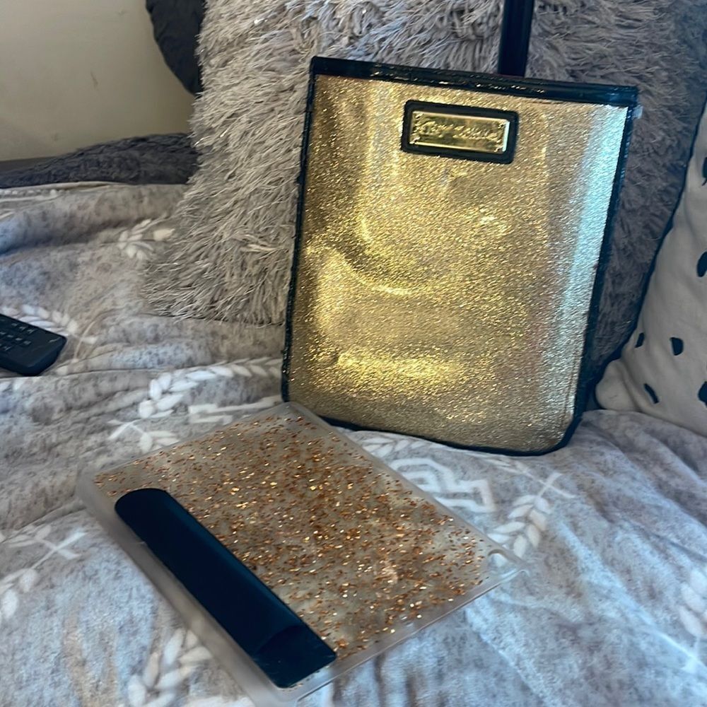 Betsey johnson gold glitter ipad/tablet sleeve/case bag euc